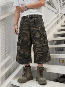 Men's Summer Camo Workwear Shorts, Casual Fashion Shorts, Baggy Shorts, Loose Fit Casual Mid-Thigh Camouflage Cargo Pocket Pants, Street Style Men's Clothing, Comfortable and Stylish, Menswear