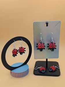 3D Printed Flexi Ladybug Dangle Earrings | Articulated Head | Hypoallergenic Cute Bug Jewelry
