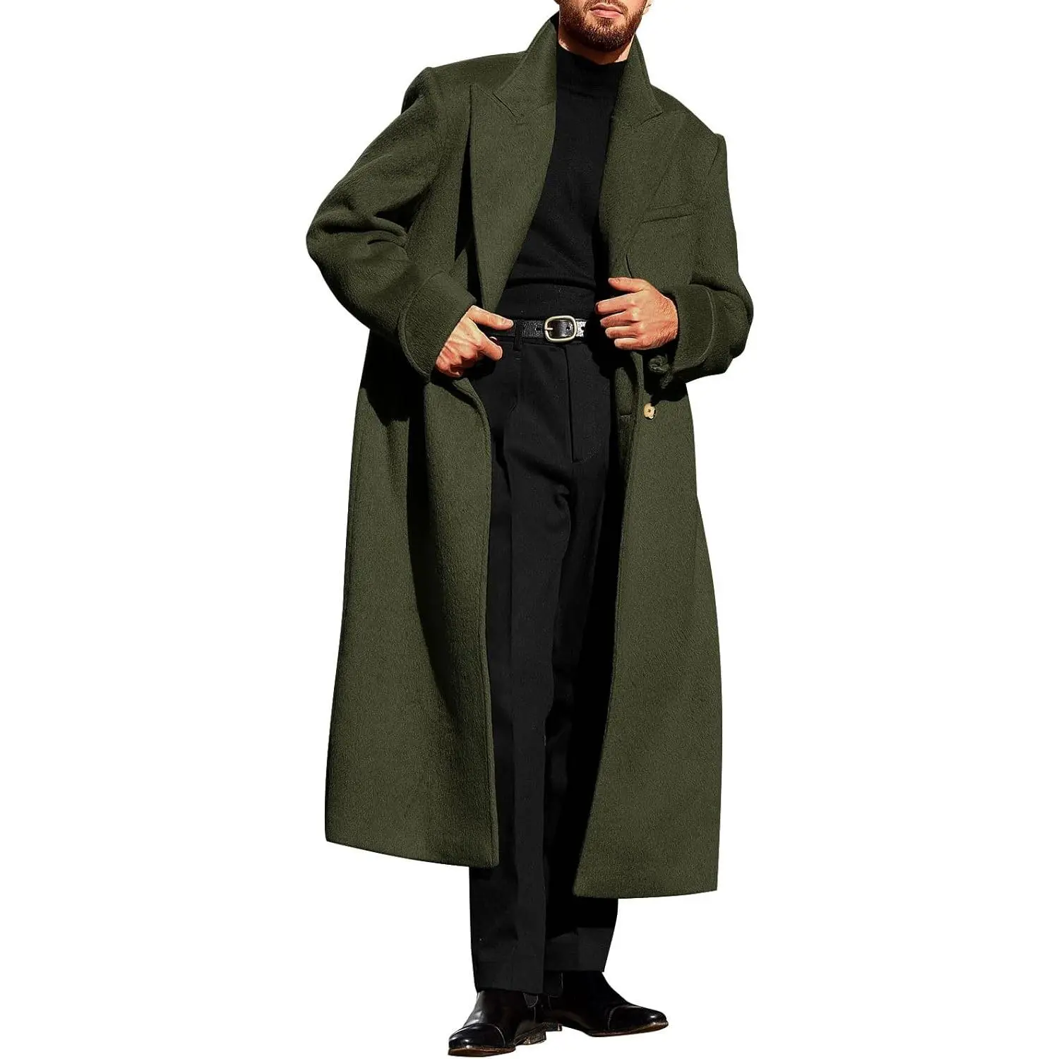 PASLTER Mens Wool Blend Pea Coat Notched Collar Double Breasted Long Jacket Trench Coats Classic Winter Overcoat