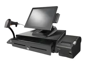 Retail Point of Sale System - Includes Touchscreen PC, POS Software (CRE Monthly), Receipt Printer, Barcode Scanner, Cash Register Drawer, and AMP Credit Card Payments Pinpad