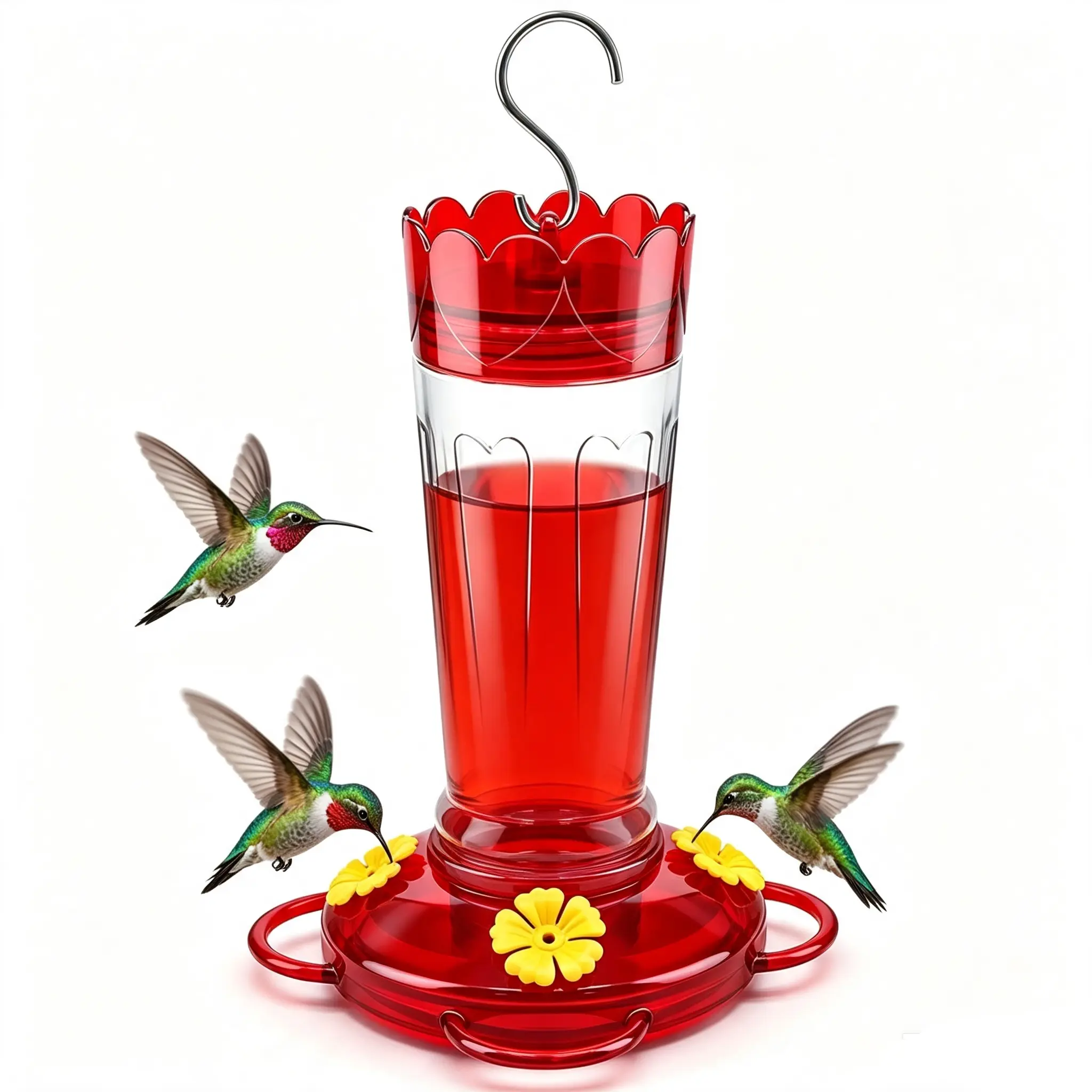Hummingbird Feeders for Outdoors,  14 OZ Plastic Humming Bird Feeder with Ant Moat & Bee Guard, 4 Feeding Ports and Perches, Leak-Proof Hangging Nectar Feeders, Gifts for Women, Mom