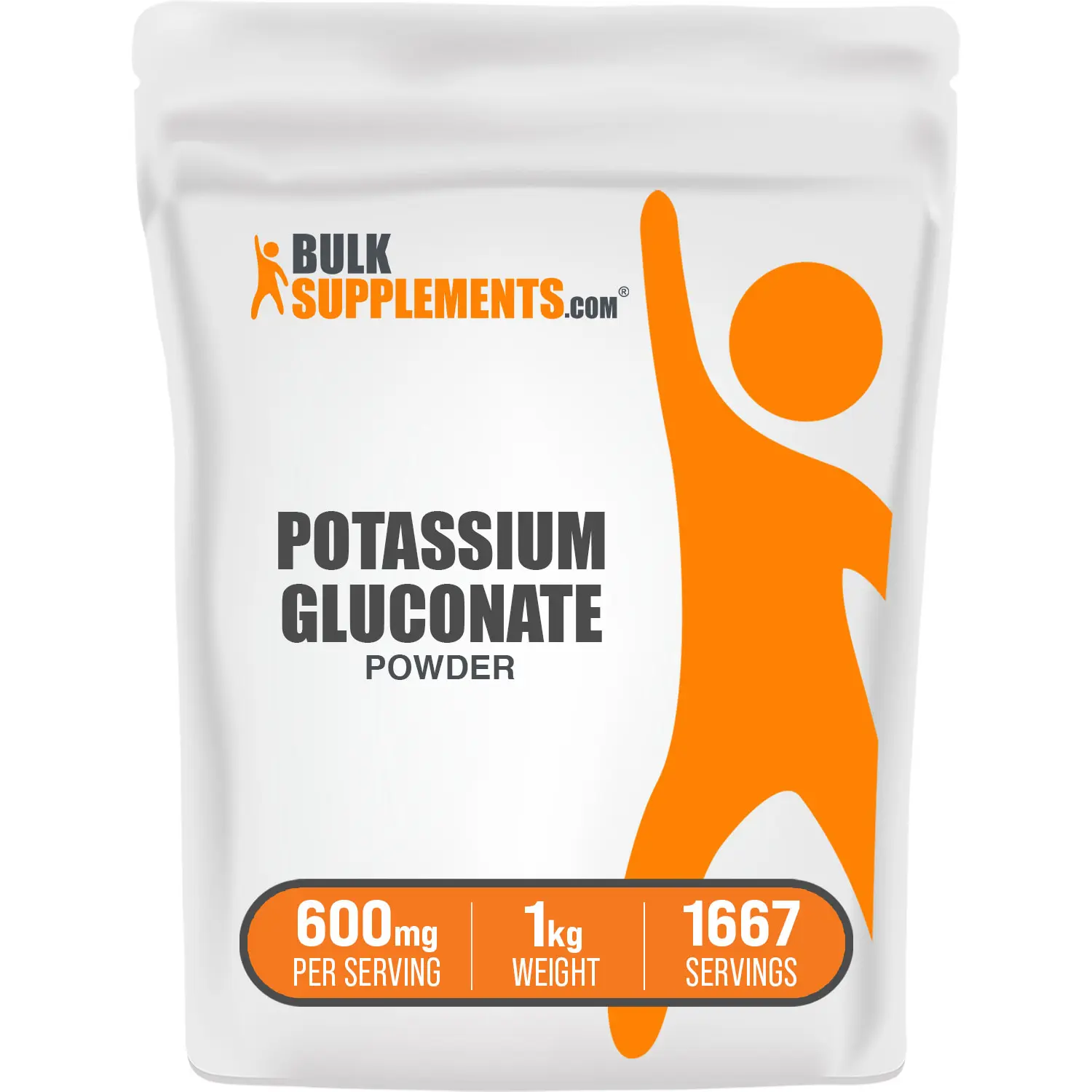 BulkSupplements Potassium Gluconate Powder - 1kg Container - 600mg per Serving - Bone Health Support - Energy Boost - Muscle Function Support