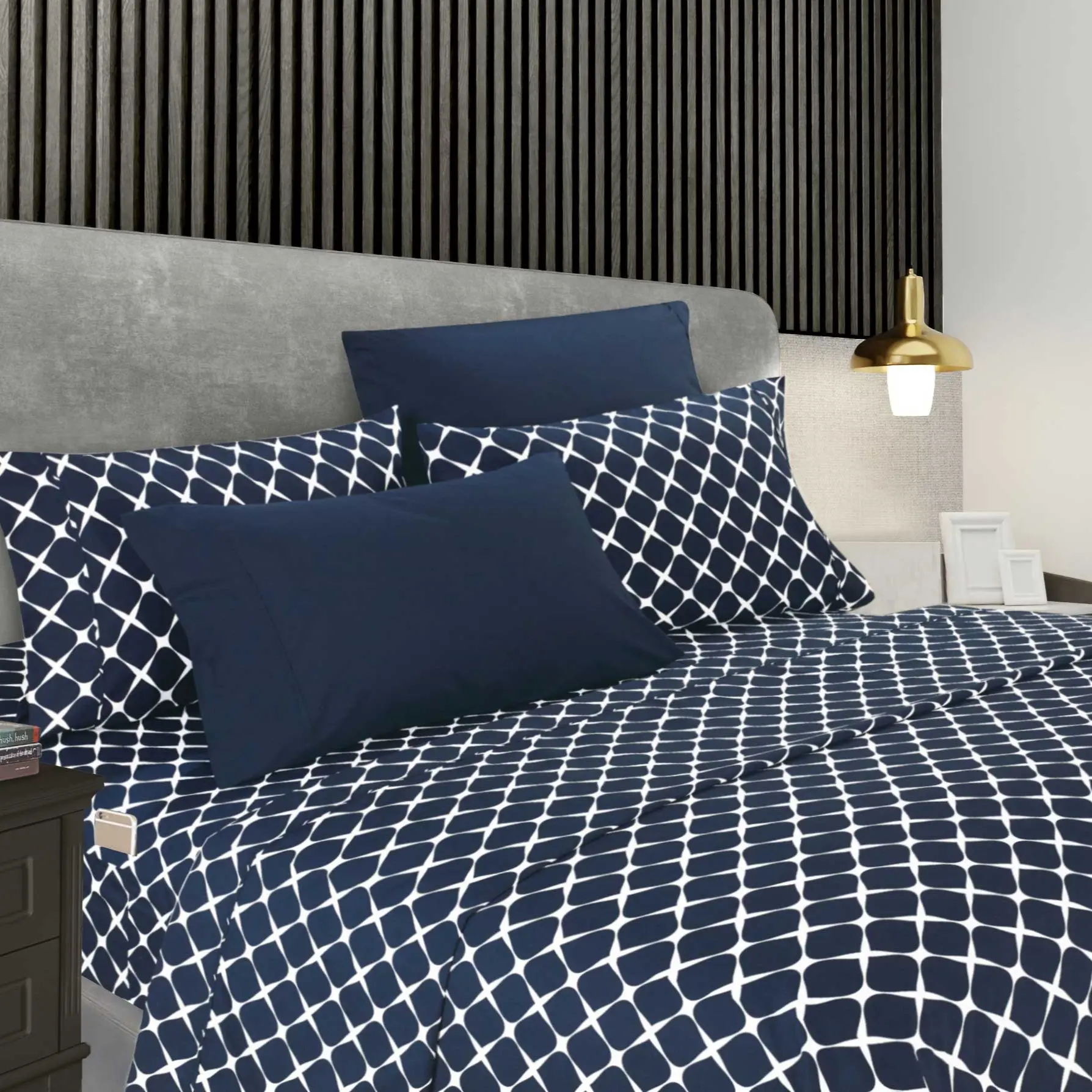 Mocassi 6-Piece Bloomingdale Pattern Bed Sheet Set - Hotel Premier Collection, Silky-Soft Microfiber, Breathable All-Season Bedding Set, Breathable Bedding Set, All-Season Bedding Sets Collections