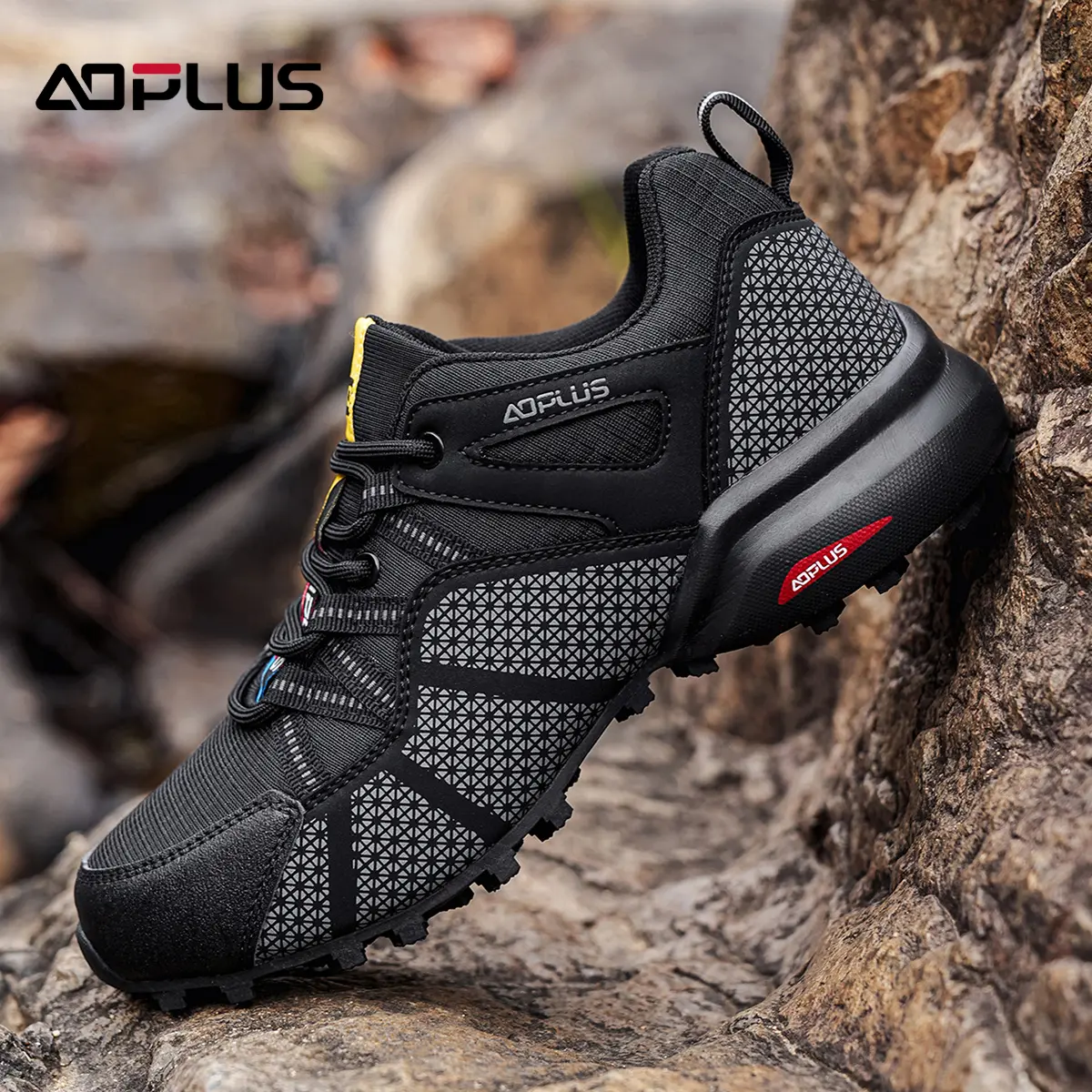 Men's Ankle Athletic Shoes, Geometric MTB Shoes with Reinforced Toe, Breathable Hard Non-Slip Sole for All Seasons Casual Riding & Daily Use