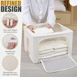 Foldable Steel Frame Storage Box, Transparent Organizer for Clothes and Blankets, Home Use Closet Storage Solution, 1 Piece