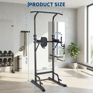 Adjustable Power Tower Dip Station Pull Up Bar Stand – Multi-Function Strength Training Equipment – 400LB Capacity for Home Gym – Pull-Ups, Dips, Knee Raises