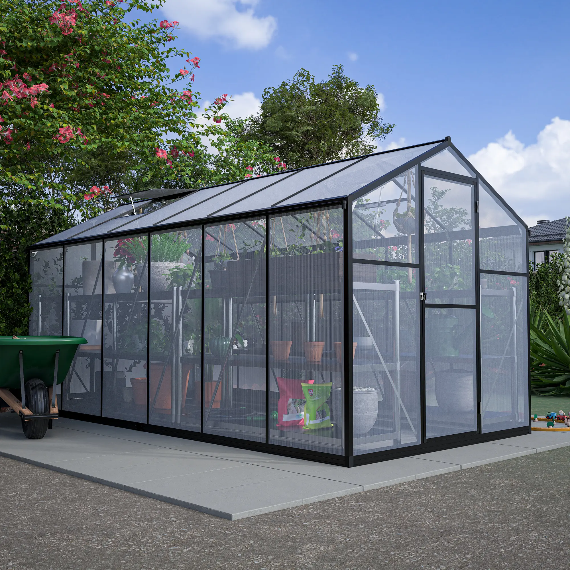 6x12 ft Polycarbonate Greenhouse with Quick Setup Structure and Roof Vent, Aluminum Framed Large Walk-in Greenhouse for Outside Garden Backyard