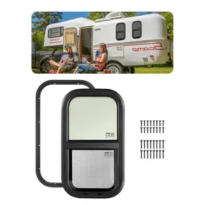 VEVOR Vertical RV Window, TikTokShopBlackFriday, 12" W x 22" H Tinted Sliding RV Window with Net Screen & Trim Ring, Fit 15/16" - 1 3/4" Thickness Wall, RV Window Replacement for Teardrop Cargo Trailer Camper, DOT Approved