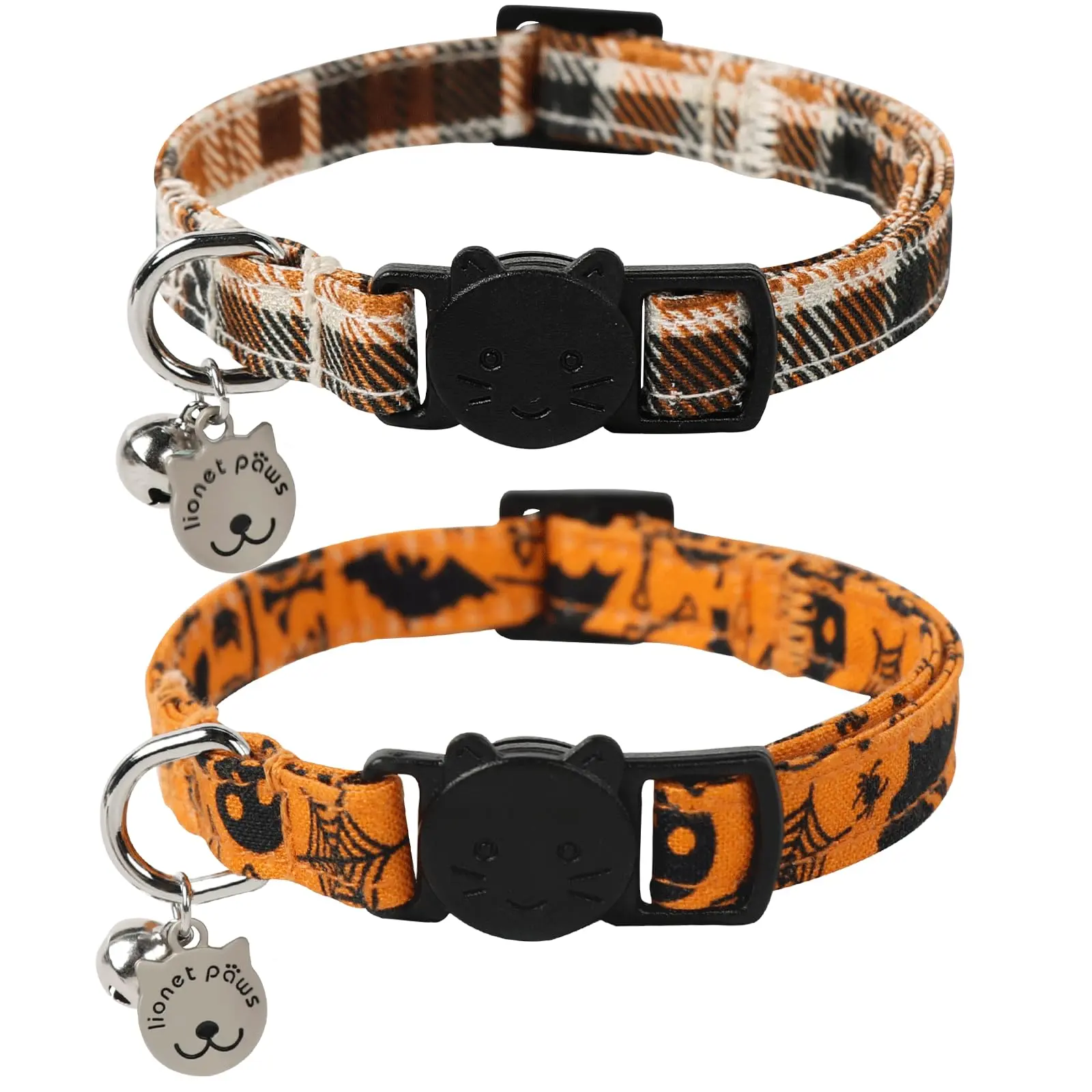 Lionet Paws 2-Pack Cotton Cat Collars — Halloween Breakaway Collars with Pendant, Adjustable Soft Collars for Small, Medium & Large Cats tiktokshopbacktoschool