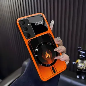 Cyber Mecha Flame MagSafe-Compatible High-Gloss Tempered Glass Protector Casing for [Galaxy A35] 952, Shockproof Frame Smartphone Cellphone Accessories