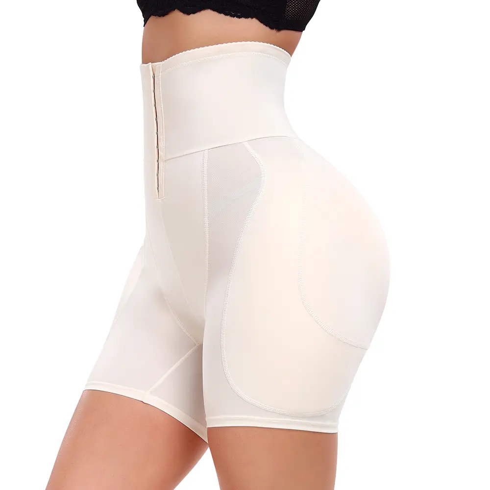 Women Hip Padded Butt Lifter Shapewear Tummy Control Shorts Hook Closure Removable 4 Pads Butt Hip Lifting Body Shaper Panty