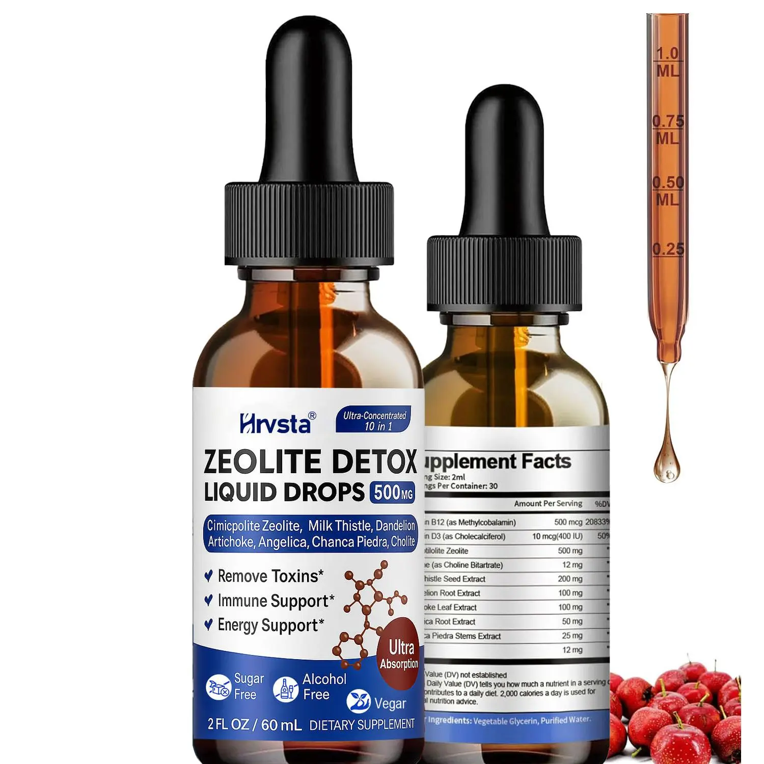 Adult Zeolite Detox with Vitamin B12 and D3, Milk Thistle, Dandelion, Artichoke, Angelica, Chanca Piedra, Choline for Heavy Metal, Clinoptilolite Zeolite Drops, 2 Fl Oz