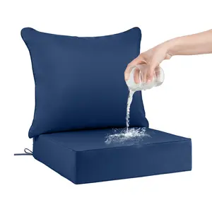 Navy Blue 24x24x4-inch Outdoor Waterproof Cushion Set (2-Piece), suitable for patio and garden sofas, with removable, washable covers, comfortable and soft