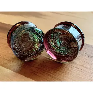 PAIR of Unique Purple Sparkle Galaxy Swirl Design Pyrex Glass Plugs - Gauges 2g (6mm) through 1" (25mm)