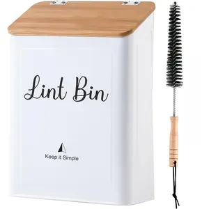 Lint Bin for Laundry Room, Wall Mounted Metal Lint Box Holder with Lid for Dryer,Laundry Room Organization and Storage, Lid Lint Basket,White