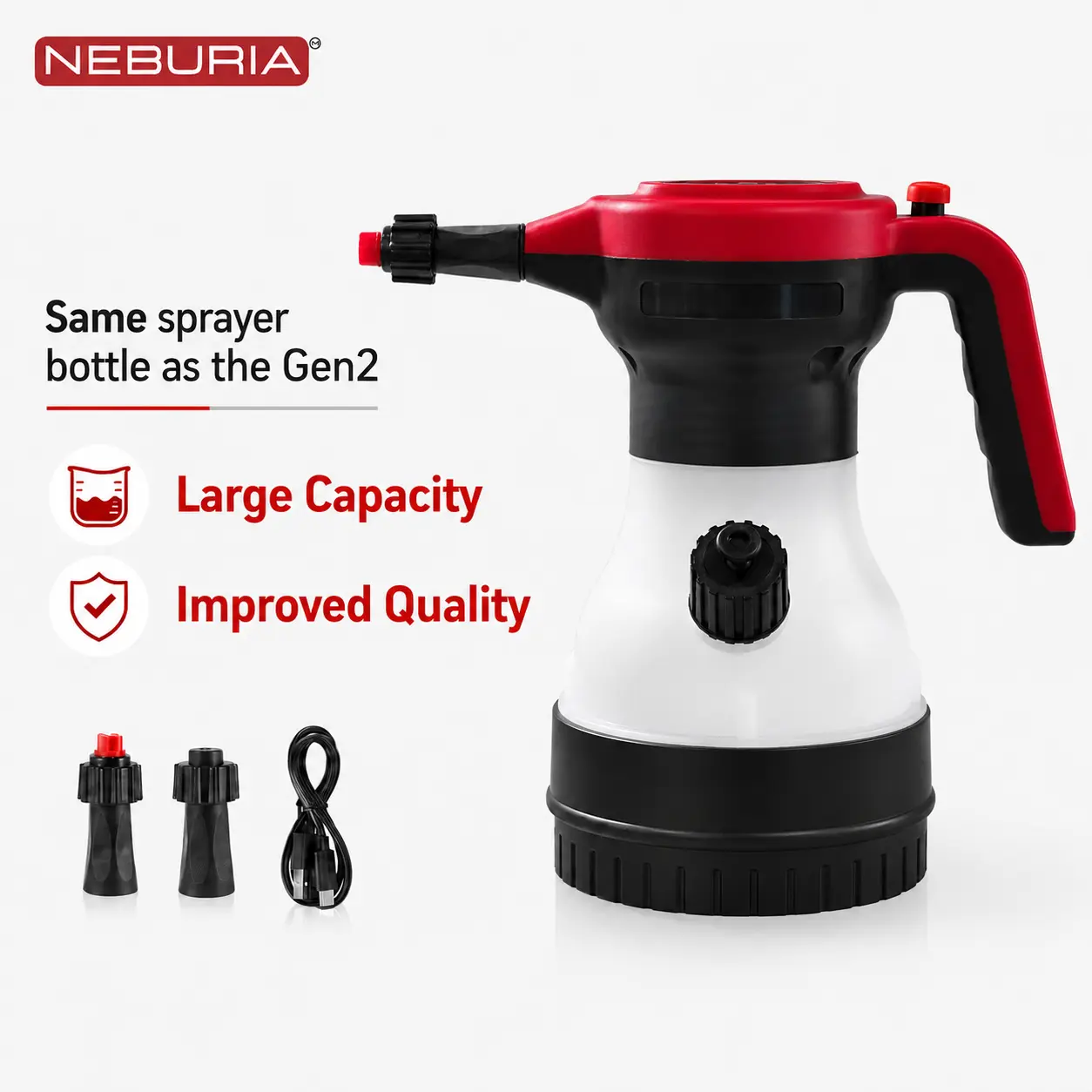 NEBURIA Electric Foam Sprayer,Rechargeable High Pressure Foam Cannon for Car Wash,Auto Detailing,Home,Industrial Cleaning，Smart Pressure Control Core,Ergonomic Handle,Portable Cordless Cleaner for Kitchen,Windows,Bathroom