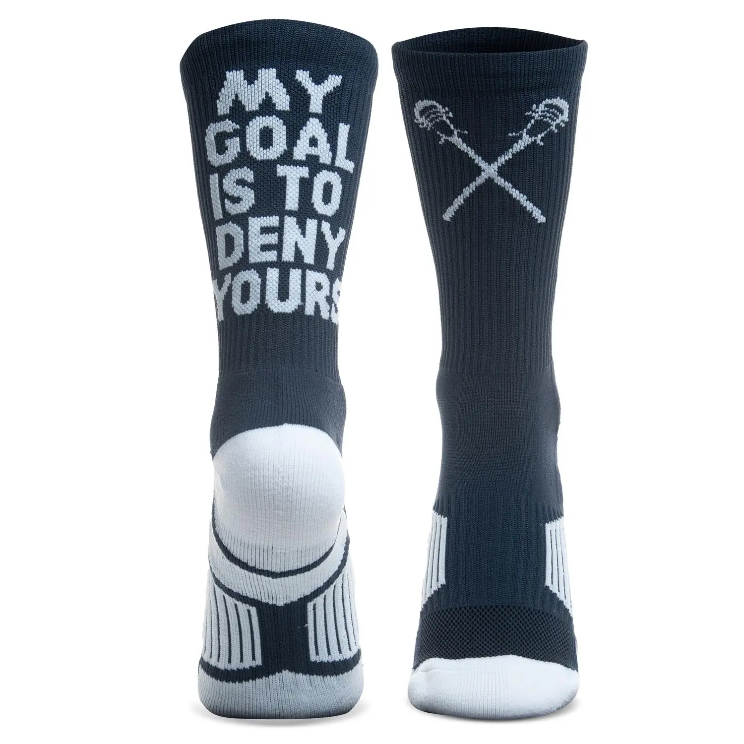 Men's Lacrosse Crewsocks with "My Goal is to Deny Yours" Graphic, Cushioned & Moisture-Wicking Performance Athletic Sock with Arch Support, Menswear