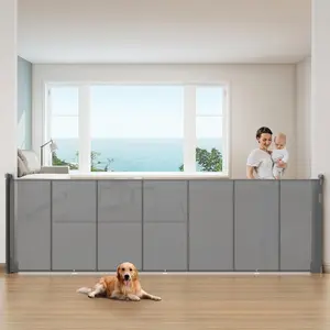 120 Inch Retractable  Gates Extra Wide, 42 Inch Tall Retractable Gate, 10 FT Reinforced Retractable  Gate with Rods & Hooks to  Crawling Through, for Stairs, Indoor/Outdoor, Gray