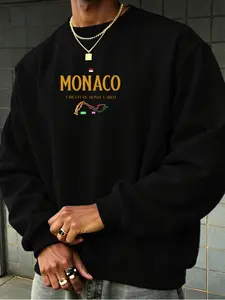 Monaco Grand Prix Circuit de Monte Carlo Classic Graphic Long Sleeve Print Sweatshirt - Premium Black & Gold Racing Core Pullover, Heavyweight Oversized Fleece for F1 Race Day & Streetwear Aesthetic, Casual Fitted
