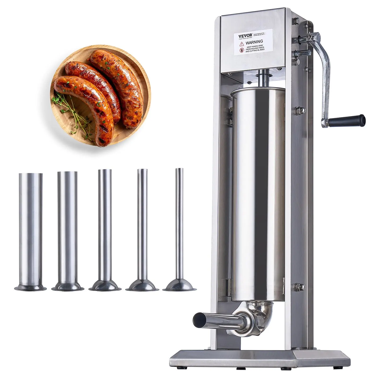 【Summerfinds】VEVOR Manual Sausage Stuffer, 7 L / 15 LBS Vertical Sausage Machine, Dual-Speed Meat Stuffer, Made of Food-Grade 304 Stainless Steel, Includes 5 Stuffing Tubes, for Home Kitchen Restaurant Commercial