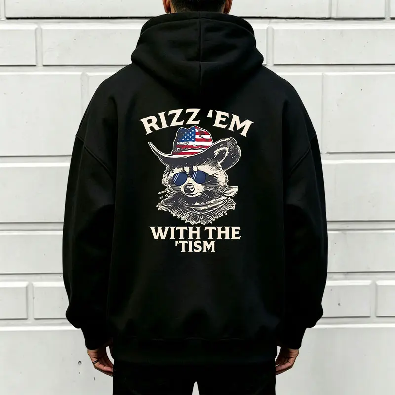 Unisex Funny Preppy "Use Tism to Charm Them" Longsleeves Hoodie - Retro Loose-Fit Western American Mink Print Pullover Sweatshirt, Menswear Outerwear, Casual Fashionable Top [Runs small-order one size up], Vintage