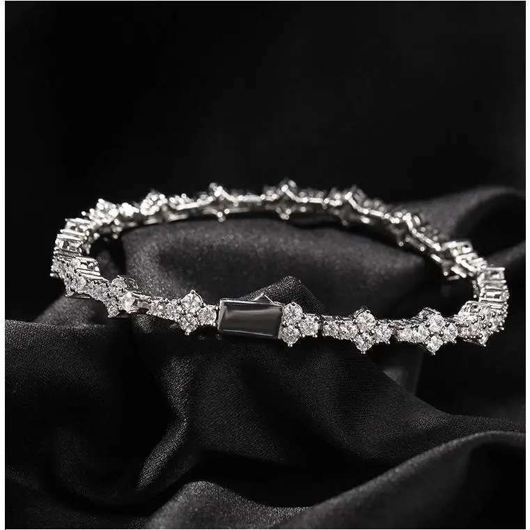 Exquisite Trendy Jewelry Bracelet - Bold Design Stackable Sparkly Chunky Cross, Hand-Set Crystal Set, 18g Gold or 925 Silver Plated, 7-8in Daily Wear, Durable Push-In Clasp, Exquisite Trendy Bracelet, 7 Inch, Plated Brass