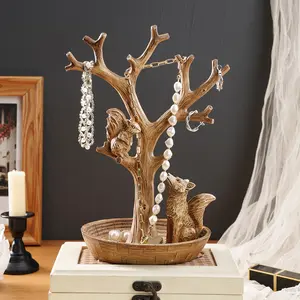 Creative Fox Squirrel Pine Tree Resin Jewelry Box, jewelry cabinet, Decorative Storage Holder, Office Desk Bookshelf Home Decoration Accessory