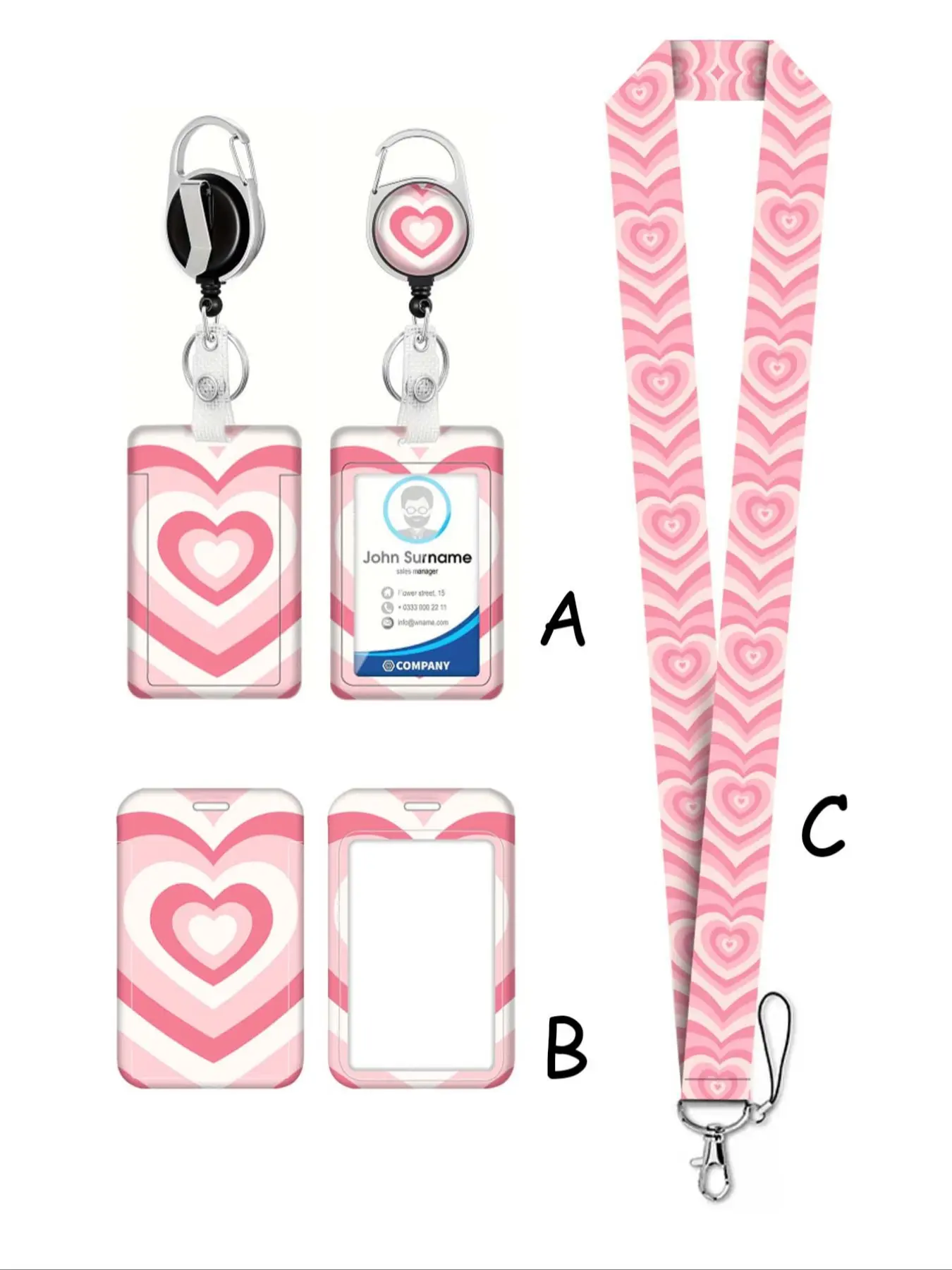 Heart Pattern Hanging Card Holder, Adjustable Climbing Buckle Alloy Accessory, ID Card Student Card Bus Card Keychain Gift