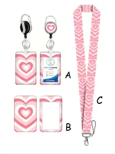 Heart Pattern Hanging Card Holder, Adjustable Climbing Buckle Alloy Accessory, ID Card Student Card Bus Card Keychain Gift