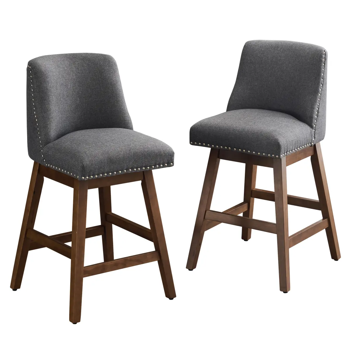 Linen-Upholstered Swivel Bar Stool with Padded Backrest, 360° Rotating Counter Height Chair, Solid Wood Frame, Adjustable Feet, 19.50 x 21.00 x 37.00 inches, 43.43 lbs for Home Bar, Cafe, Dining Kitchen Island