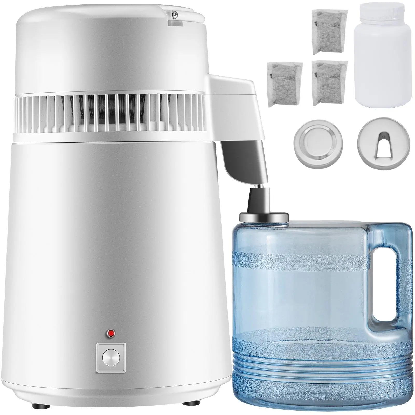 【Summerfinds】VEVOR 1.1 Gal Water Distiller, 0.3Gal/H, 750W Distilled Water Machine, 4L Distilling Pure Water Machine w/Plastic Container, Water Distillation Kit w/Button, Countertop Distilled Water Maker for Home