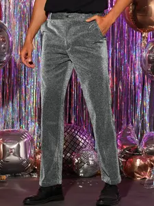 INSPIRE CHIC Metallic Pants for Men's Straight Leg Party Nightclub Glitter Dress Trouser