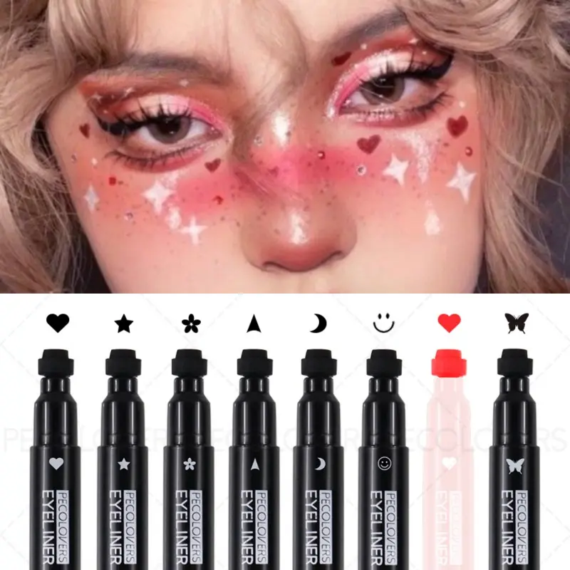 8pcs/set Double-ended Liquid Eyeliner Stamp, Star/heart/moon/butterfly, Quick-drying, Waterproof, Create Charming Halloween and Christmas Eye Makeup, Eyeliner Pens, Dual ended Eyeliner, Eye Makeup Supplies