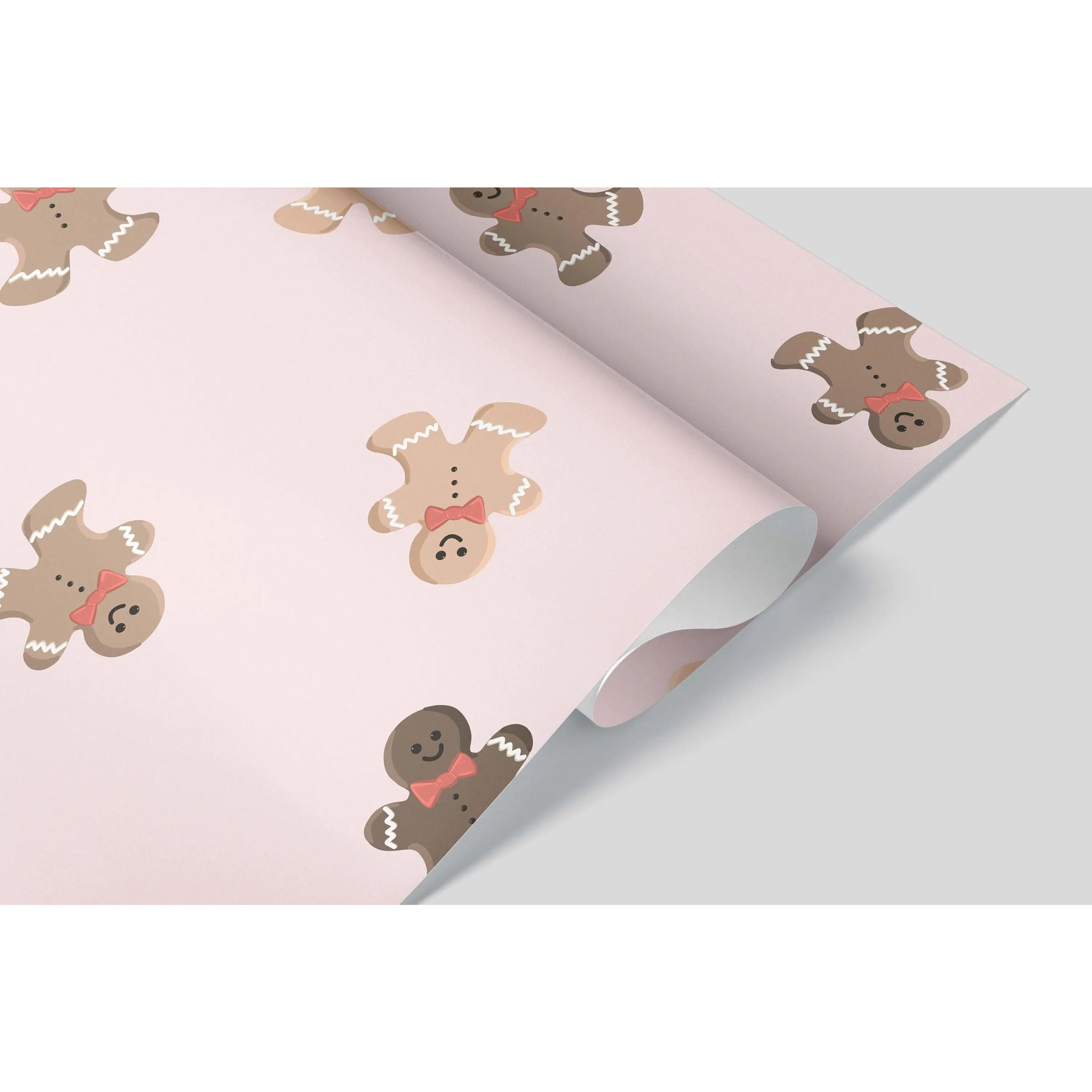 Gingerbread Wrapping Paper Christmas Gift Wrap Aesthetic 20"x29" Matte Pink Holiday Packaging Smooth Clean Look
