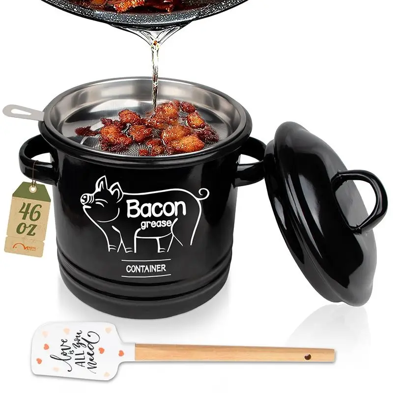 Cartoon Animal Pattern Oil Jar with Lid & Filter & Scraper, 1 Set Stainless Steel Food Cooking Oil Storage Container, Kitchen Utensils & Gadgets, Summ