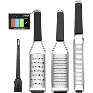 Lemon Zester Grater Three- Suit - Heavy Duty Kitchen Tool for Parmesan Cheese, Ginger, Garlic, Nutmeg, , Vegetables,Fruits,Stainless Steel Grater Dishwasher Safe Black
