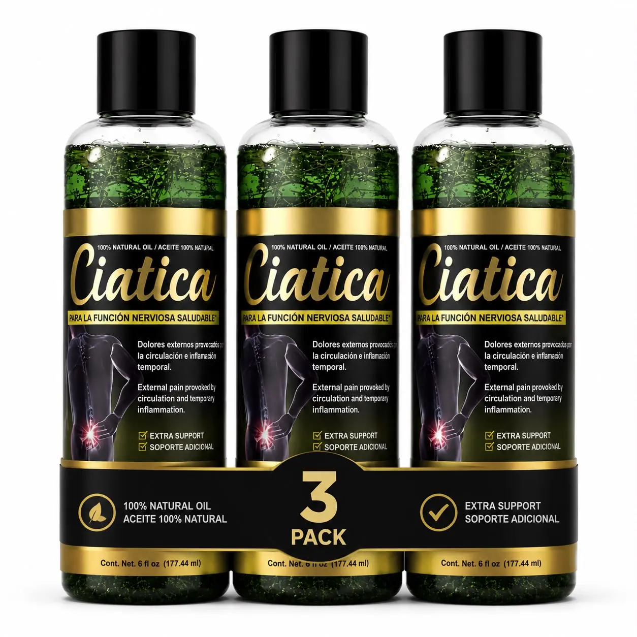 3 Pack Aceite de Ciatica Sciatic Nerve Body Oil Premium Natural 30 ML. Massage Oil Masaje