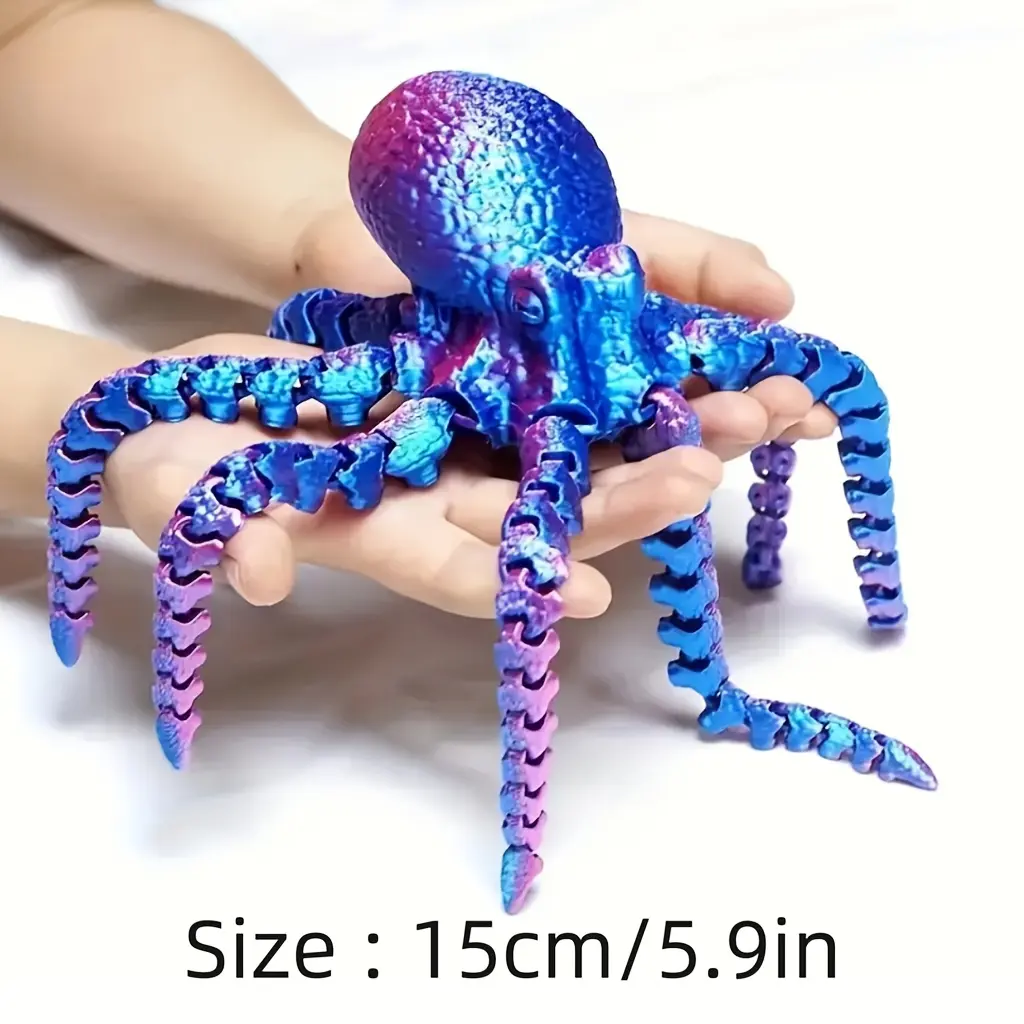 1Pc 3D Printed Movable Octopus/Squid Model, Articulated Joints Realistic Tentacles, Heavy Duty Plastic Multi-Color, Aquarium/Glass Tank Ocean Theme Party Decor, Articulating Animal Figurines, Articulating Miniatures