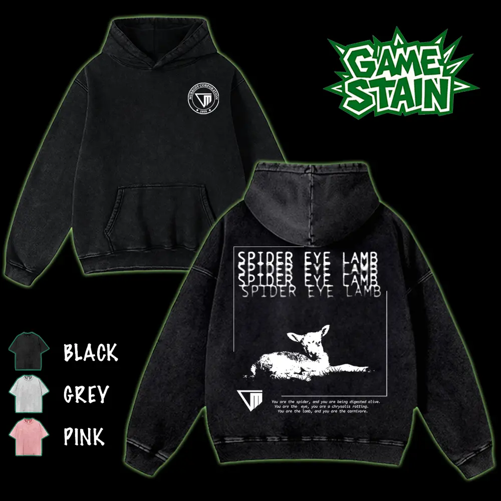 Outlast Trials SPIDER EYE LAMB Washed T-Shirt, Hoodies Video Games, Horror Vintage Shirt, Game Fan, Streetwear Tops Black Fabric Menswear Cotton Seamless
