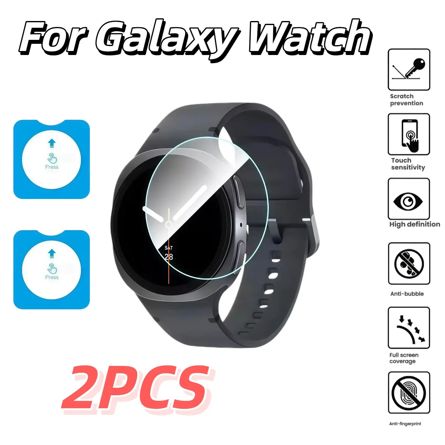 2-Pack Tempered Glass Film Compatible with Galaxy Watch7 Ultra 4/5/6/7/8, Easy Install Protective Screen Protector, Anti-Scratch Protection, Smartwatch Accessories