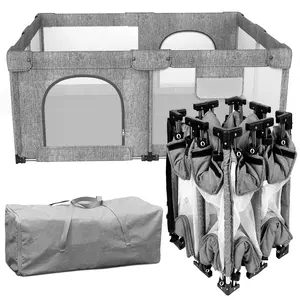Foldable Baby Playpen,Collapsible Playpen for Babies and Toddlers, Extra Large Foldable Playpen for Baby with gate, Baby Activity Center with Fence, Travel Play Pen (Black/grey51"×51")