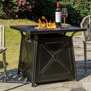 Outvue Gas Fire Pit,28"Propane Fire Pit Table-50,000 BTU Gas Fire Pit with Lid and Lava Rocks, Ideal for Garden and Yard