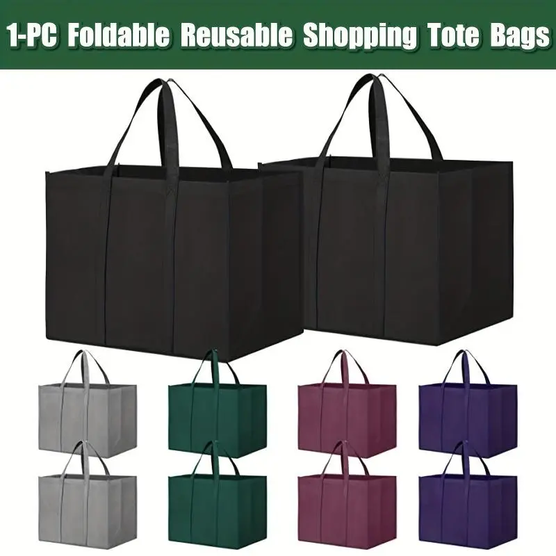1PC thick large capacity folding duffel bag tote bag reusable grocery shopping bag, large tote bag, long handle for shopping grocery clothes Grocery Bags, Plastic Shopping Bags With Handles