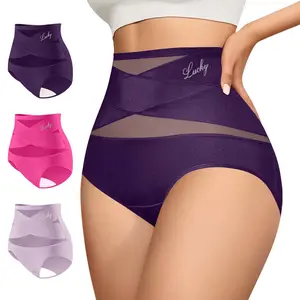 【Pluz Size】MORELCT 3Pcs High Waist Women's Panties - Breathable Cross Mesh No Show Invisible Seamless Tummy Control Underwear for Everyday Comfort, All Seasons Wear all-season comfy daily wear,mothersdaygift.