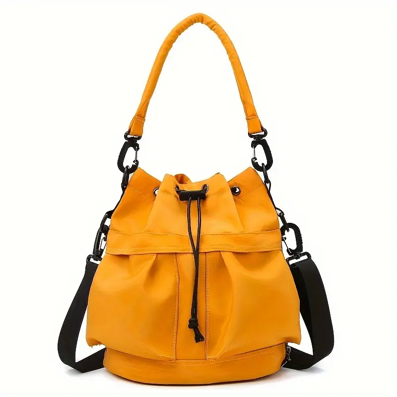BIGWIG Women's Chic Solid Look High-Capacity Adjustable Strap Bag - Lightweight Polyester Crossbody Purses, Large Drawstring Handbag Shoulder Bag, Casual Errands Use, Easy Match