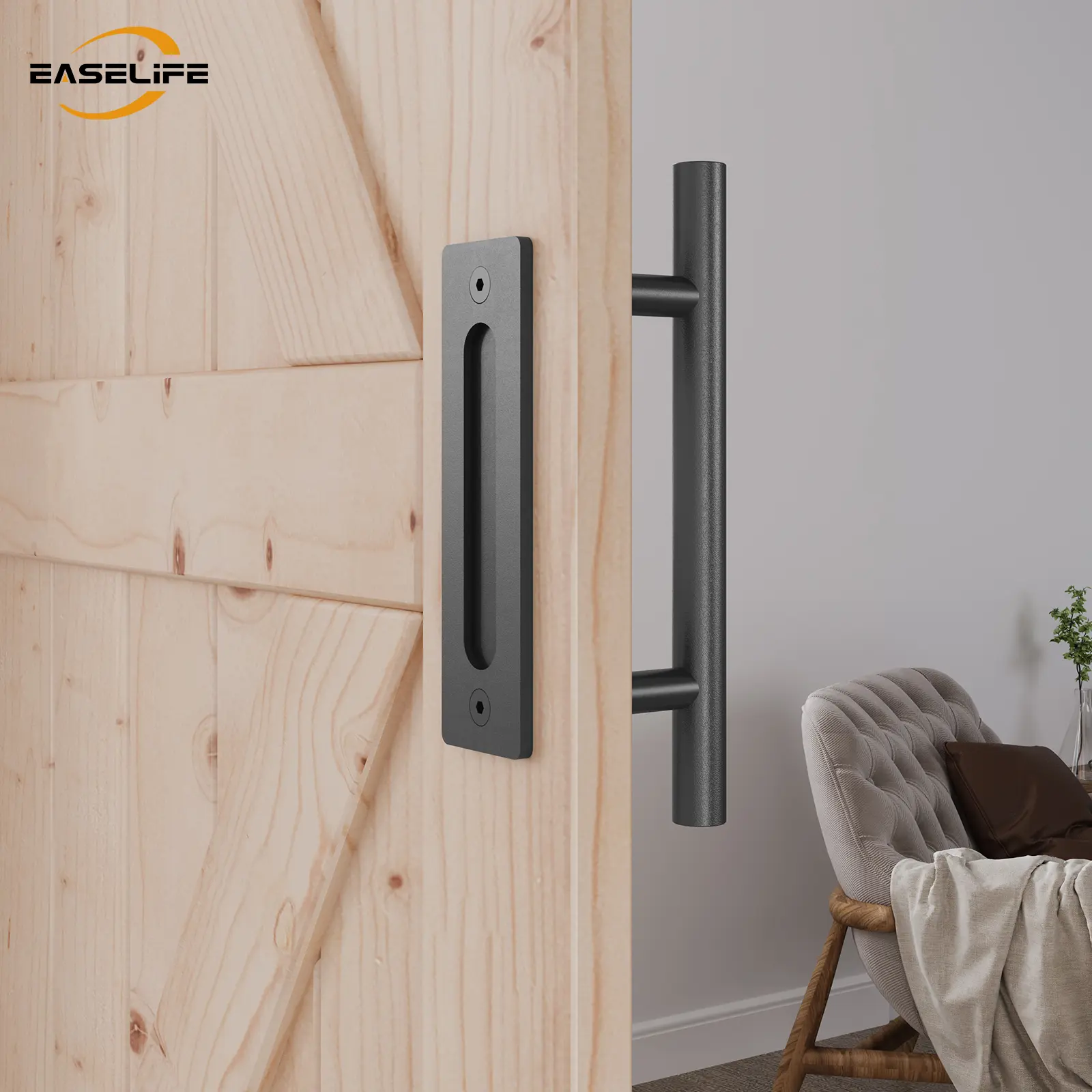 EaseLife Matte Black Door Handle - Stainless Steel Contemporary Durable Pull, Hassle-Free Installation, Home Upgrade, Reliable Long-Lasting Indoor/Exterior Versatile Door Handles Hardware, Hassle-Free Addition