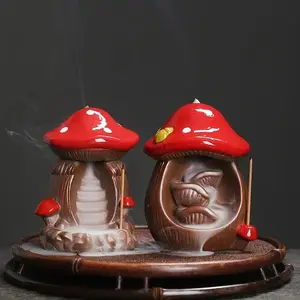 1pc,Creative Mushroom House Waterfall Incense Burner Incense Stick Holder Ceramic Home Decorate (Without Incense)