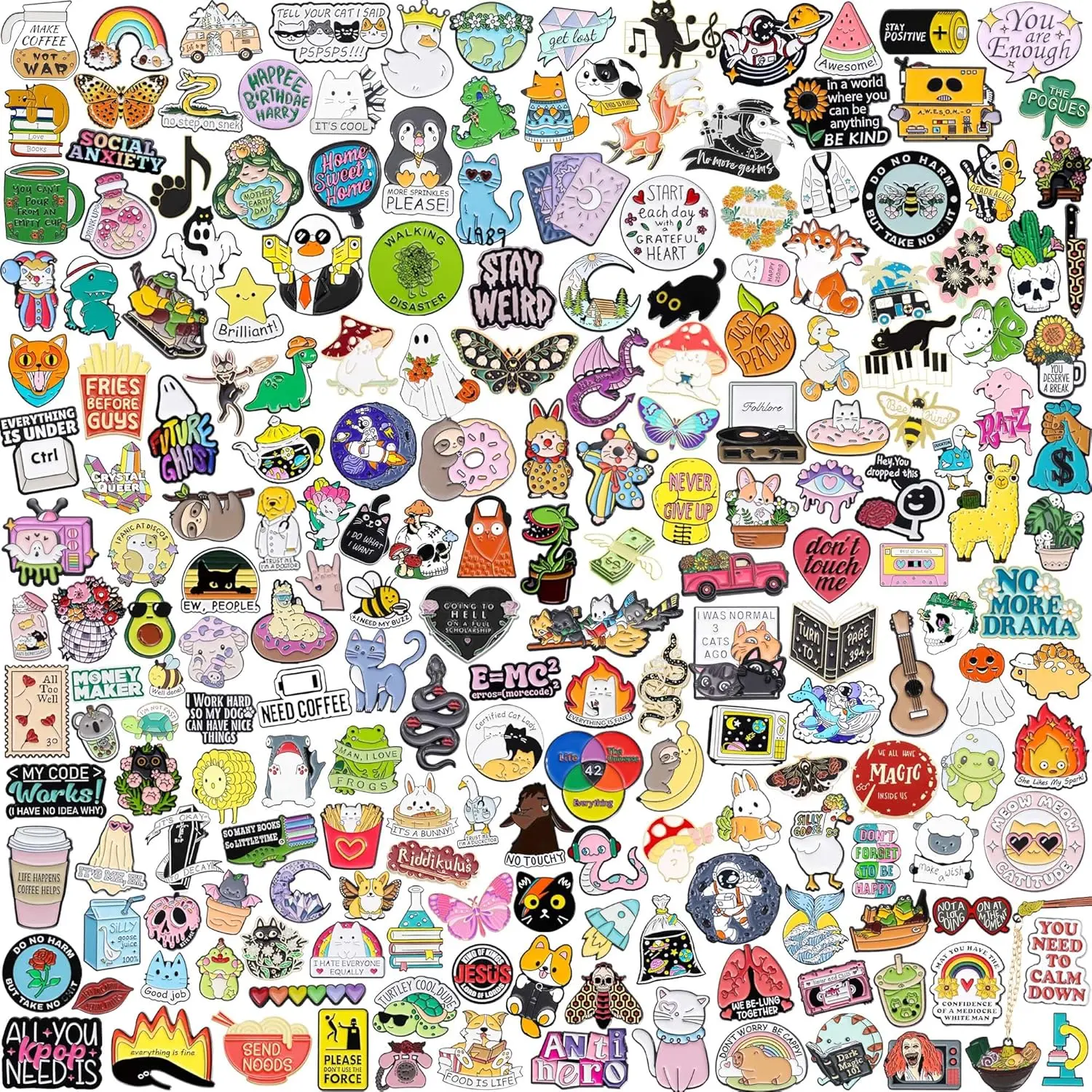 X-BR51 20/40/50 PCS Cute Enamel Pins Bulk, Funny Backpack Pins Aesthetic Lapel Badge Pins Set Assorted Enamel Brooch Pins for Backpacks, Hats, Bags, Landyards