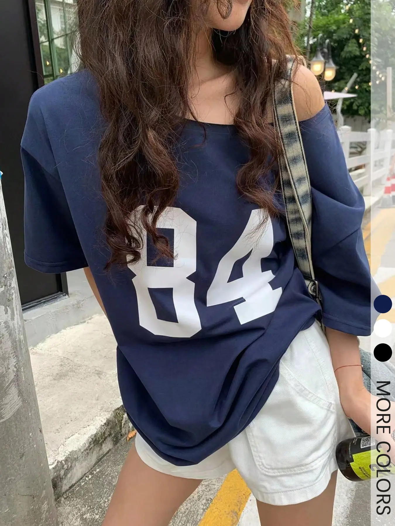 Women's Number Print Asymmetrical Neck Tee, Casual Loose Drop Shoulder Half Sleeve Summer T-shirt for Daily Wear, Ladies Clothes for All Seasons, Top, Womenswear
