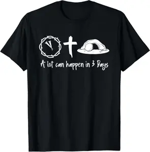 Men's Pure Cotton Round Neck Short-Sleeve Christian T-Shirt - Easter Day "A Lot Can Happen in 3 Days" Jesus Cross Graphic, Casual Natural Fitness Top, Gift for Men